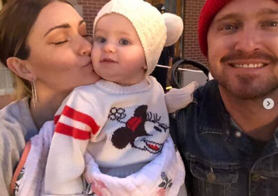 Story Annabelle Paul with her mom and dad, Aaron Paul and Lauren Parsekian.